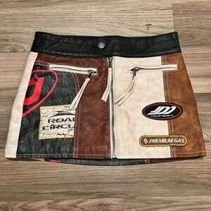 Jaded London Daytona Vegan Leather Moto Paneled Chic Zip Up Mini Skirt US 0 UK 4